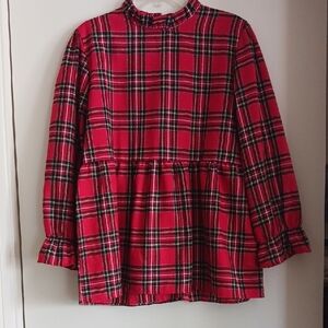 Vibrant Red Plaid Ruffle Top